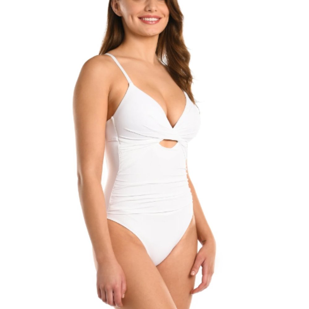 La Blanca Island Goddess Twist One Piece Swimsuit-White Size 10